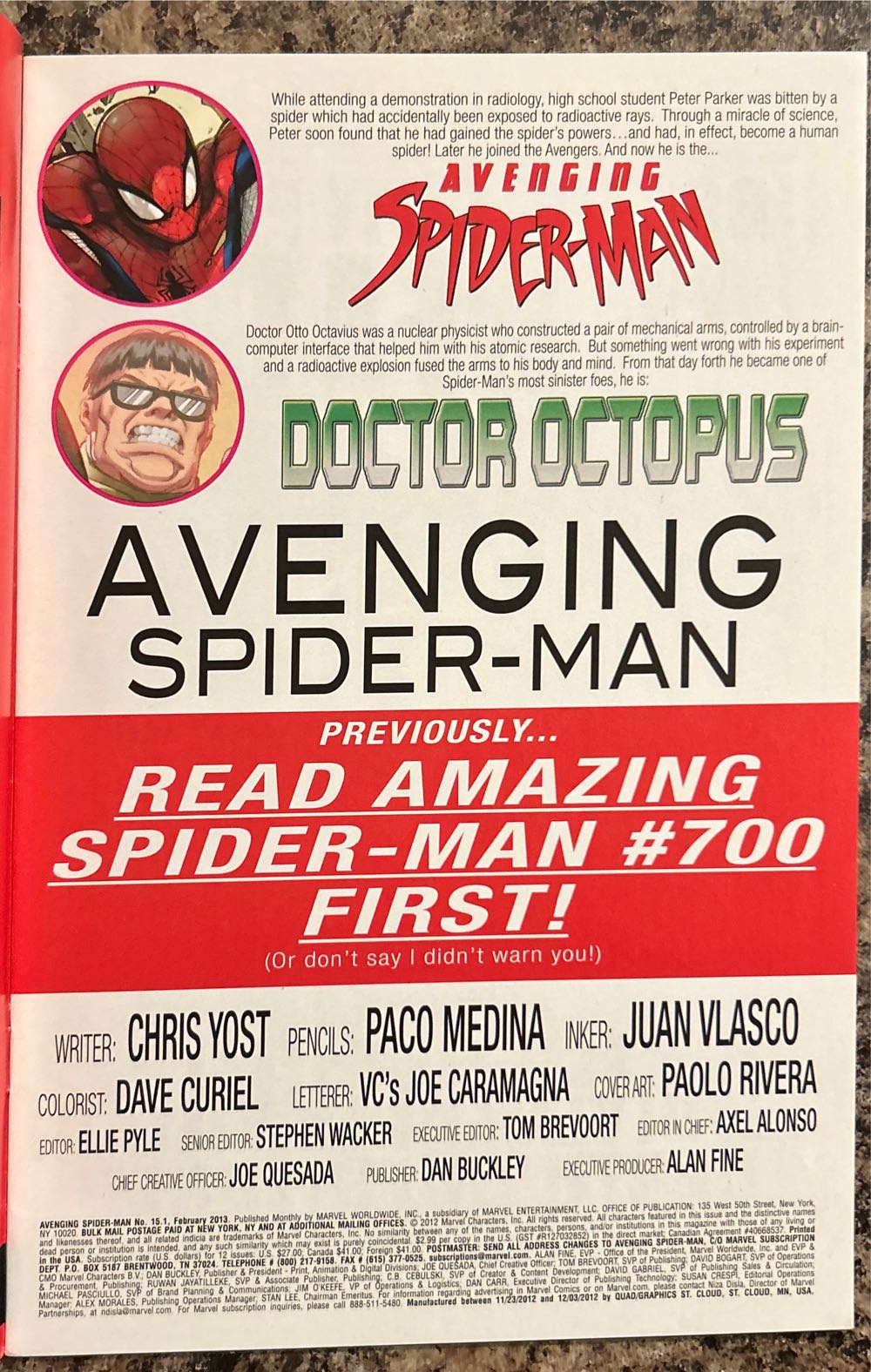 Avenging Spider-Man 15a - Marvel Comcs (15.1 - Feb 2013) comic book collectible [Barcode 75960607848600111] - Main Image 3