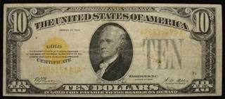1928 $10 Gold Certificate currency collectible - Main Image 1