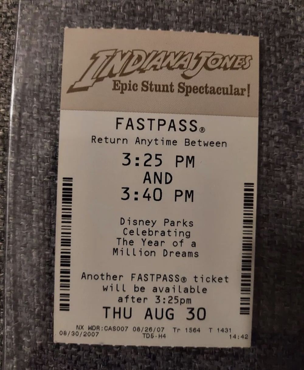 Indiana Jones Epic Stunt Spectacular FastPass (2007)