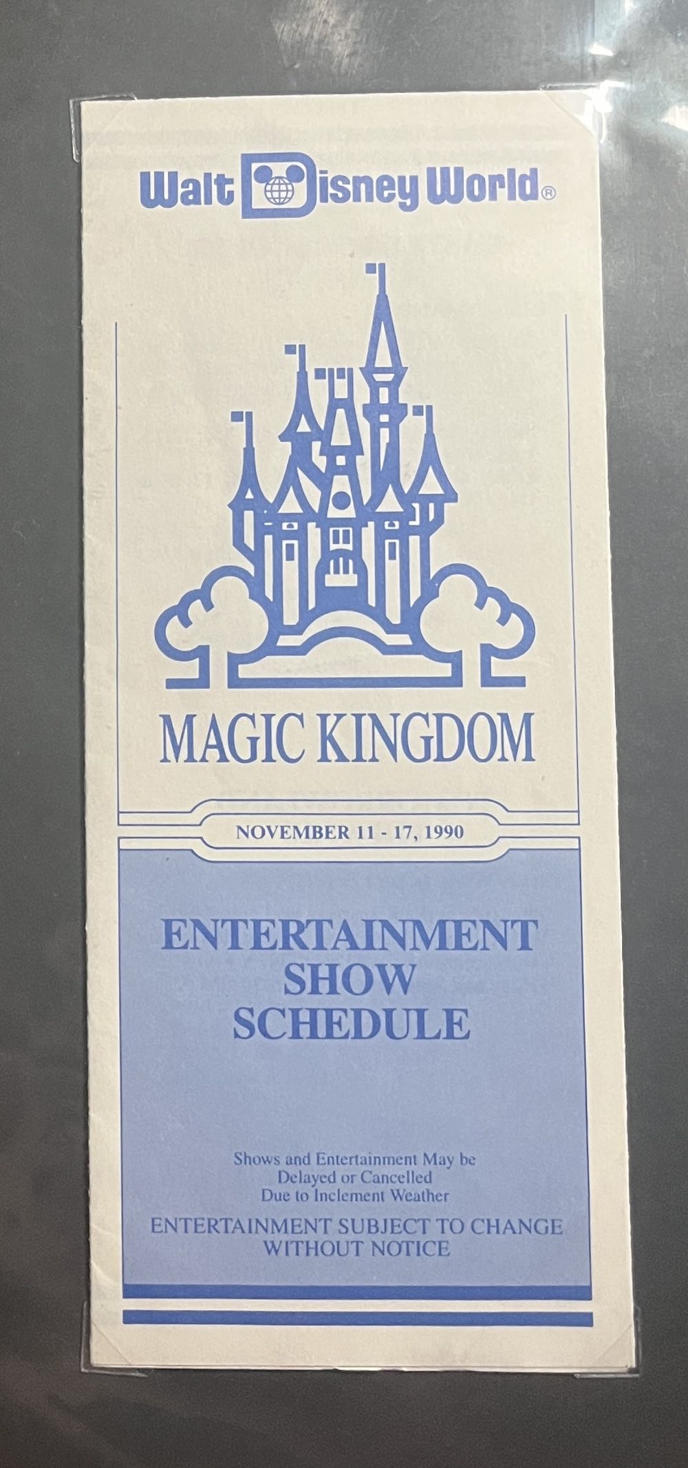 Magic Kingdom Entertainment Schedule Brochure, 1990
