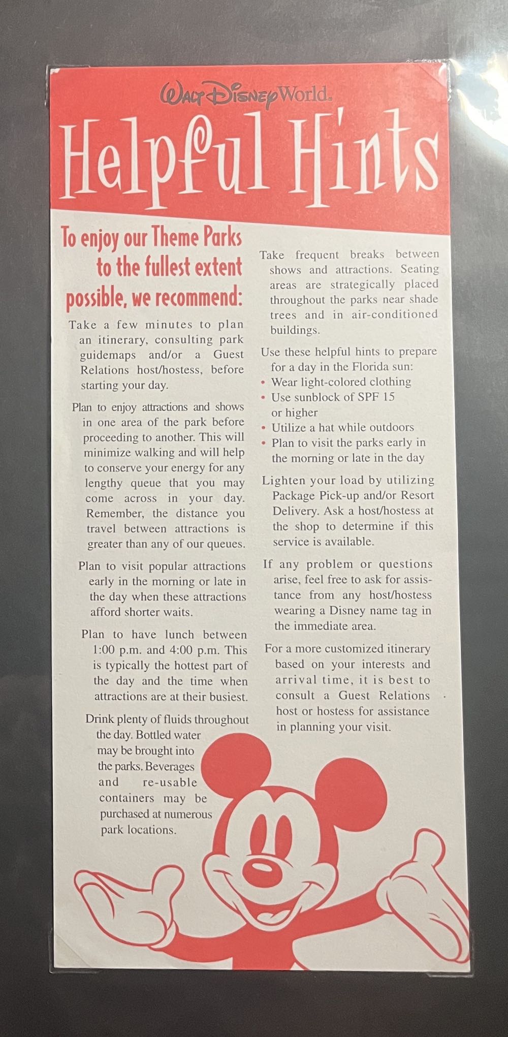 WDW Helpful Hints Brochure, 1990’s