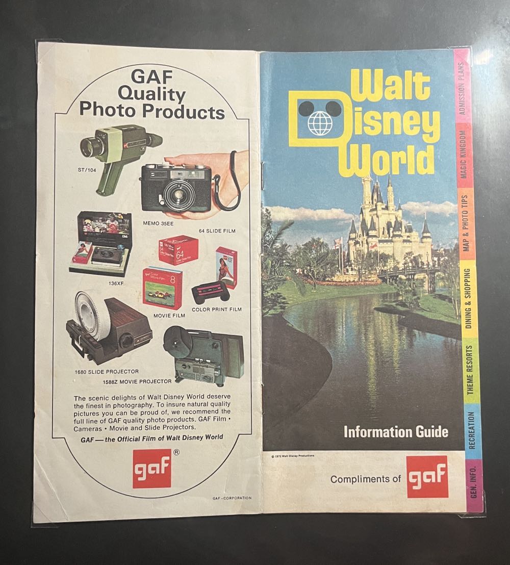 Walt Disney World Gaf Film Guide Brochure, 1972