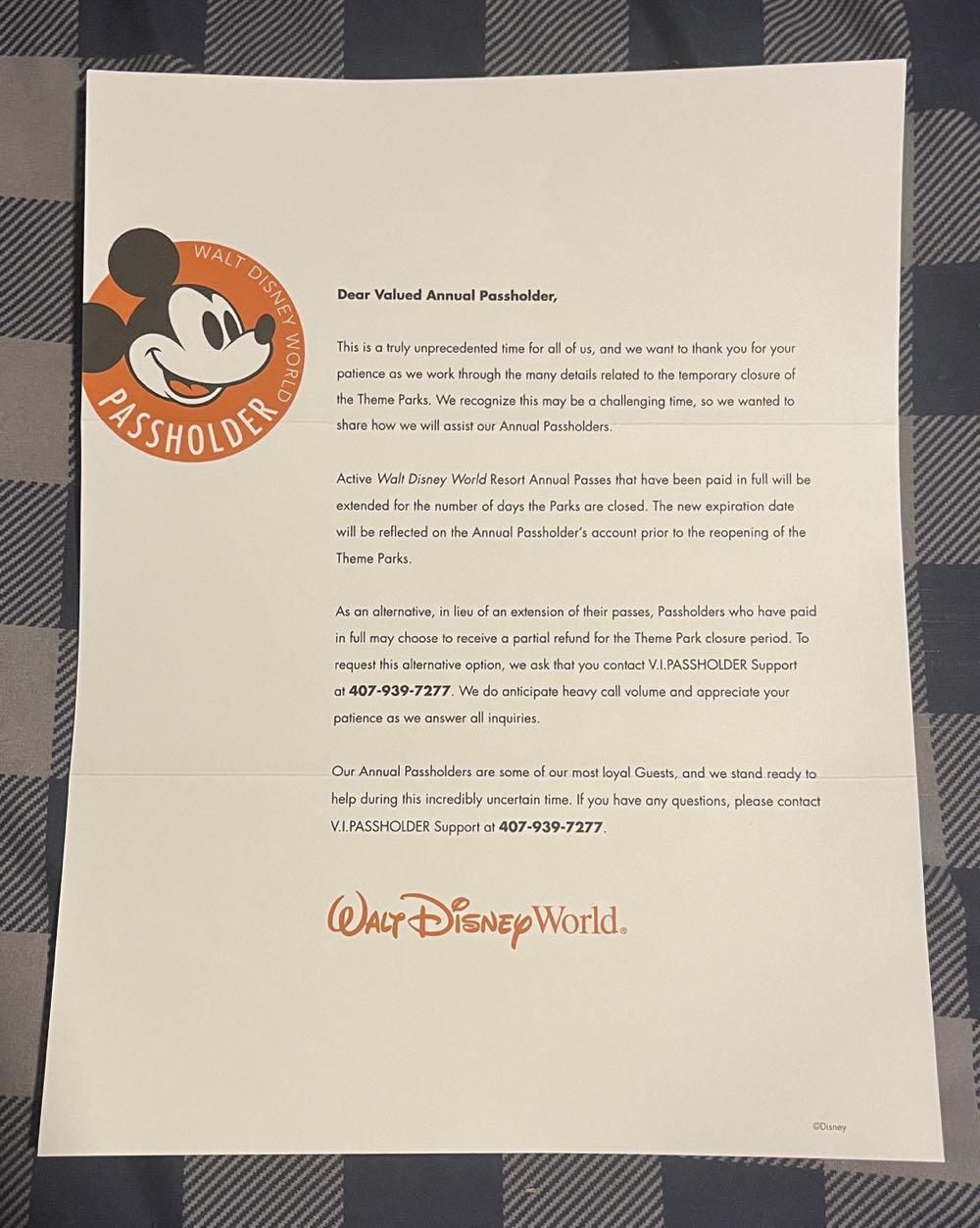 Walt Disney World COVID-19 Pandemic Annual Passholder Letter, 2020