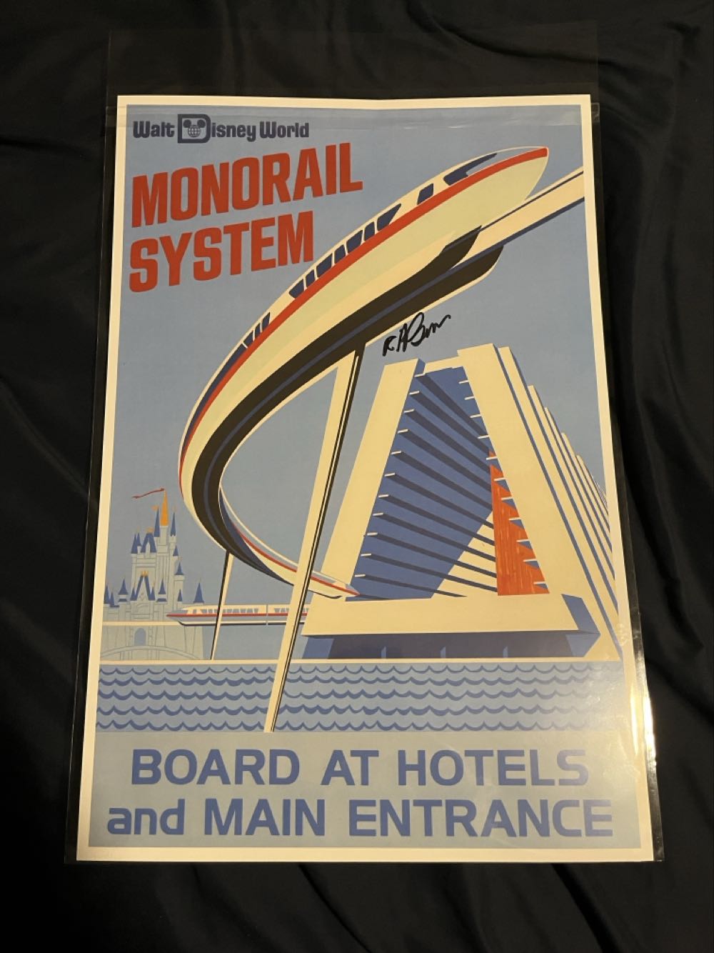 Walt Disney World Monorail 1970’s Poster, Bob Gurr Autograph