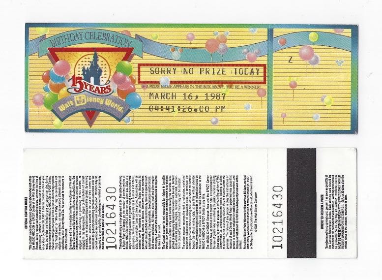 Walt Disney World 15th Anniversary Prize Contest Voucher (1986)