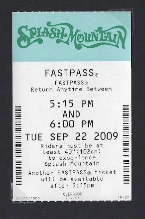 Splash Mountain Fastpass (2009)