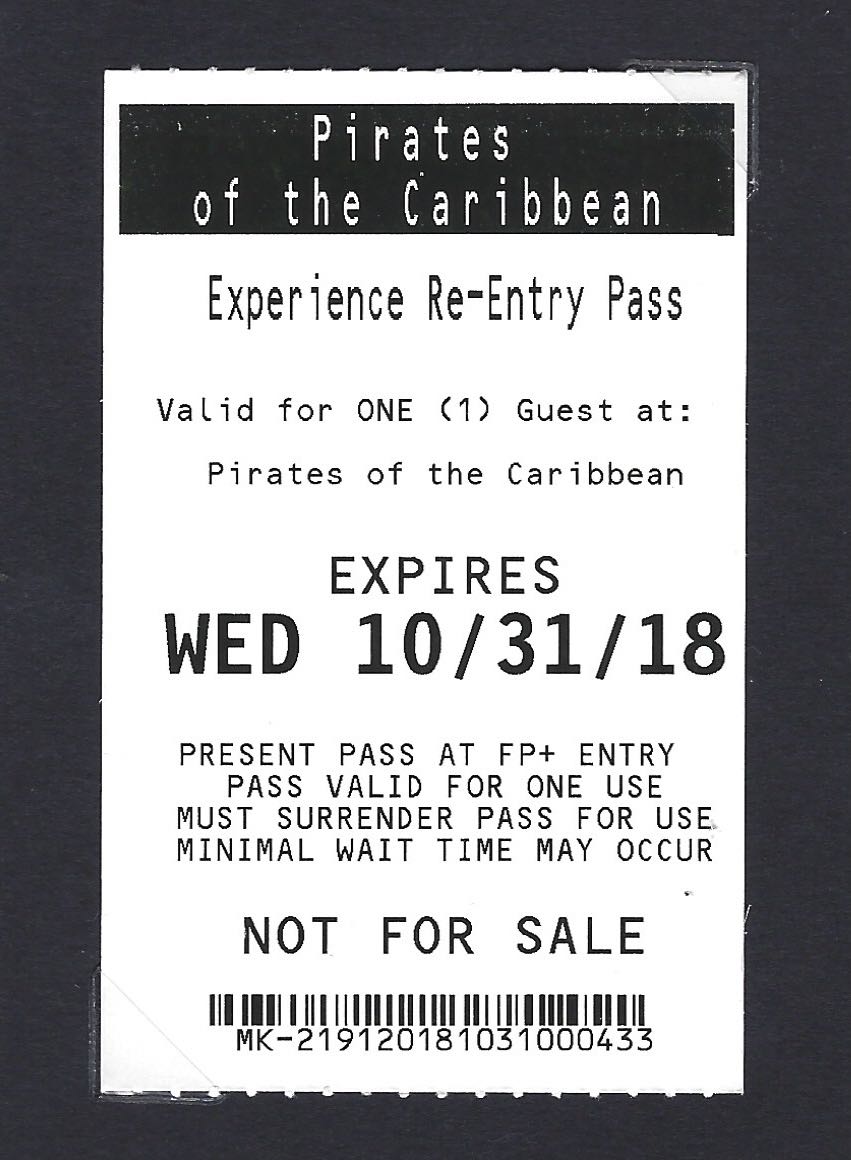 Pirates Of The Caribbean Re-Entry Fastpass (2018)