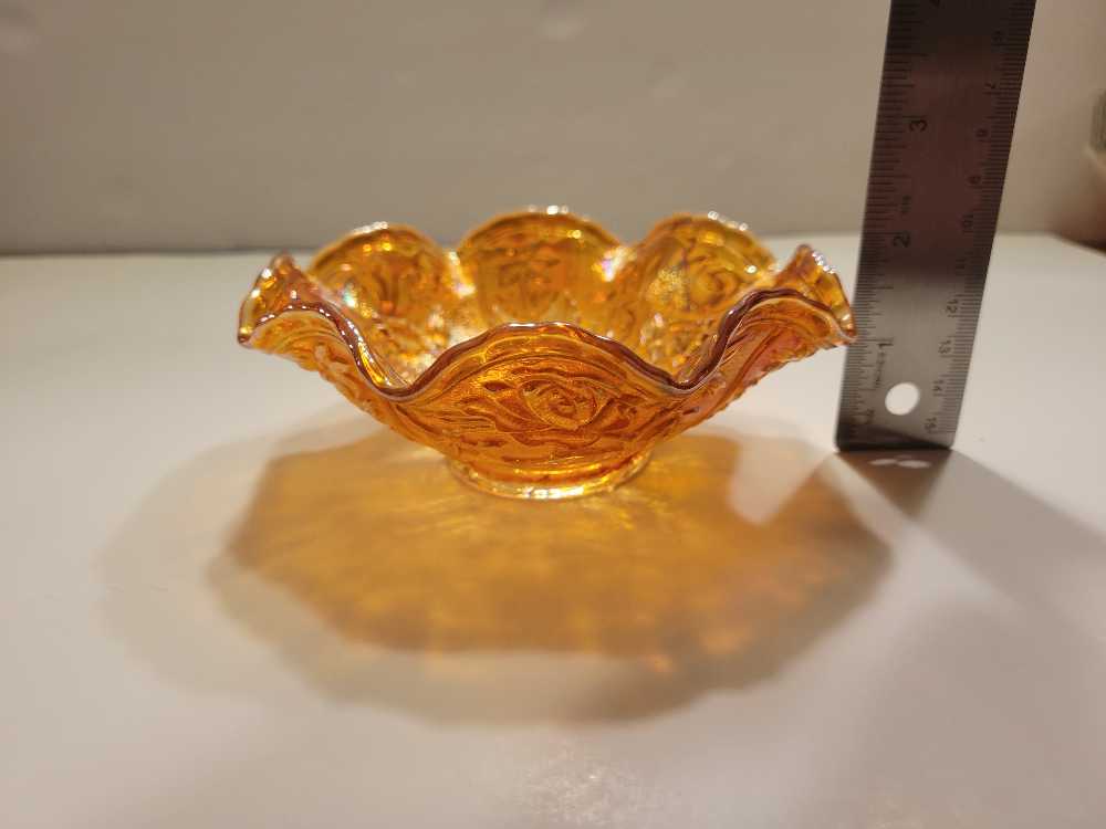 Open Rose Small Ruffled Bowl  Imperial Carnival Glass  collectible - Main Image 2