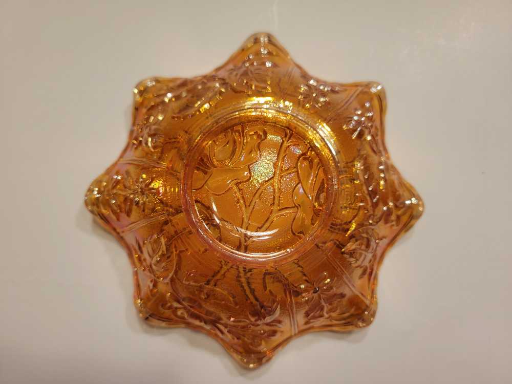 Open Rose Small Ruffled Bowl  Imperial Carnival Glass  collectible - Main Image 3