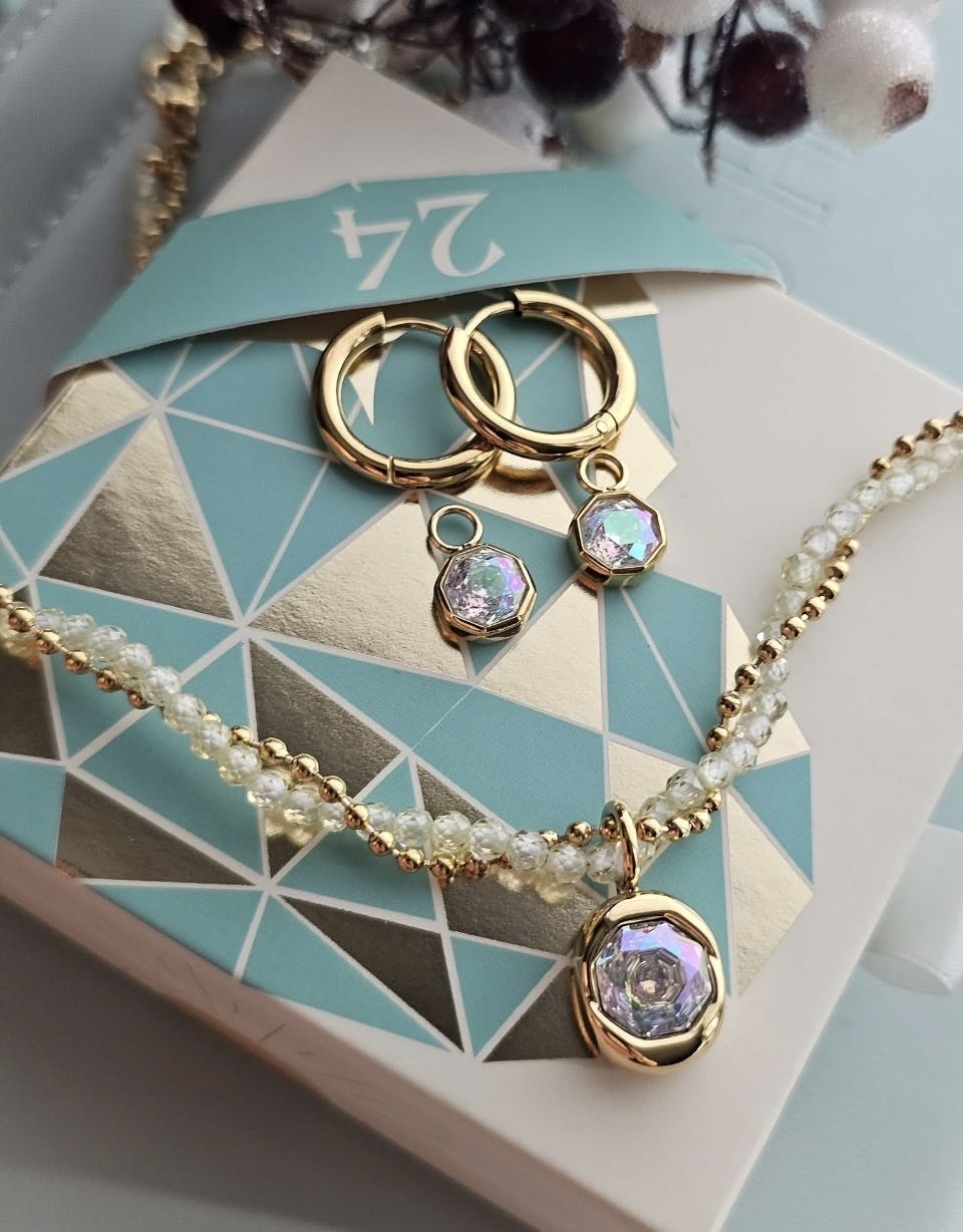 AK25 Perlen/Gold Creolen mit Kristall