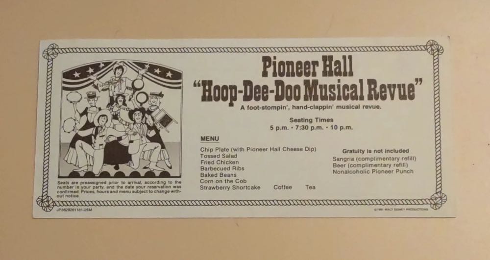 Hoop-Dee-Doo Musical Revue Dinner Reservation Ticket