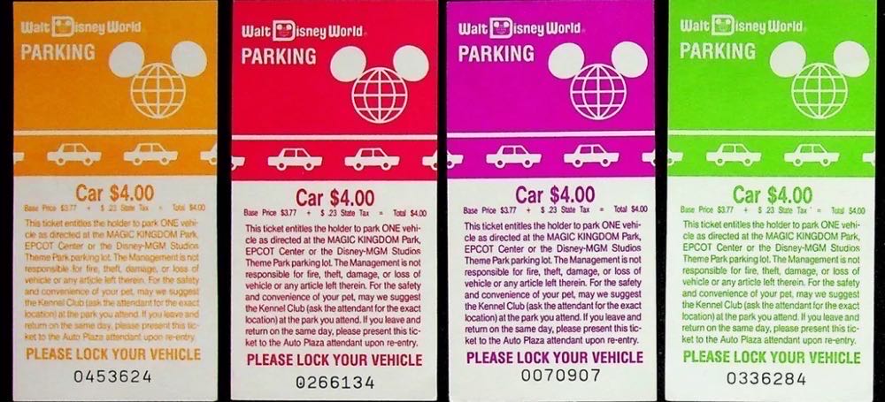 Walt Disney World Parking Tickets 1989