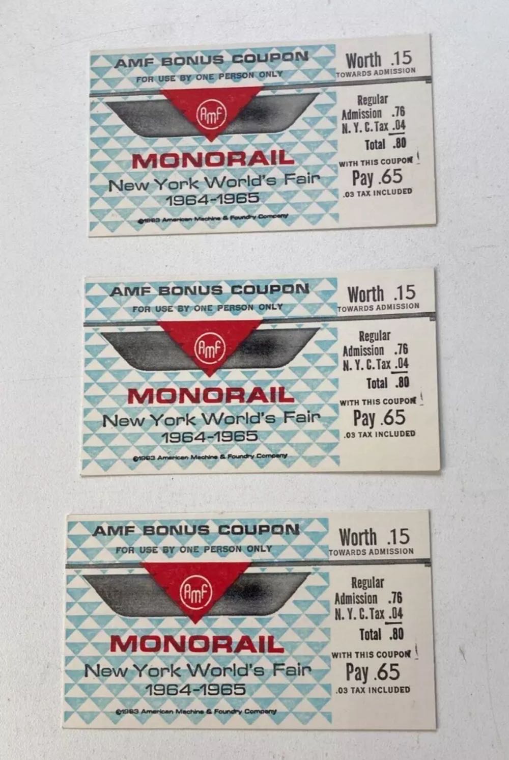 1964 New York World’s Fair AMF Monorail Ticket