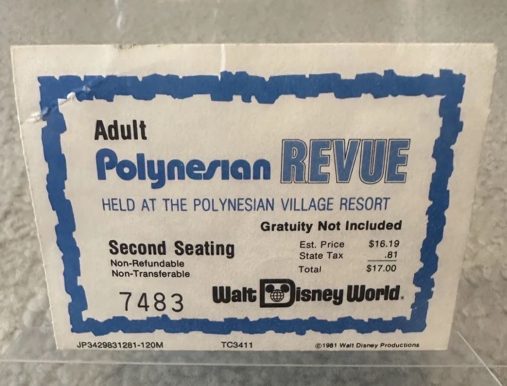 Polynesian Village Resort Revue Adult Ticket 1981