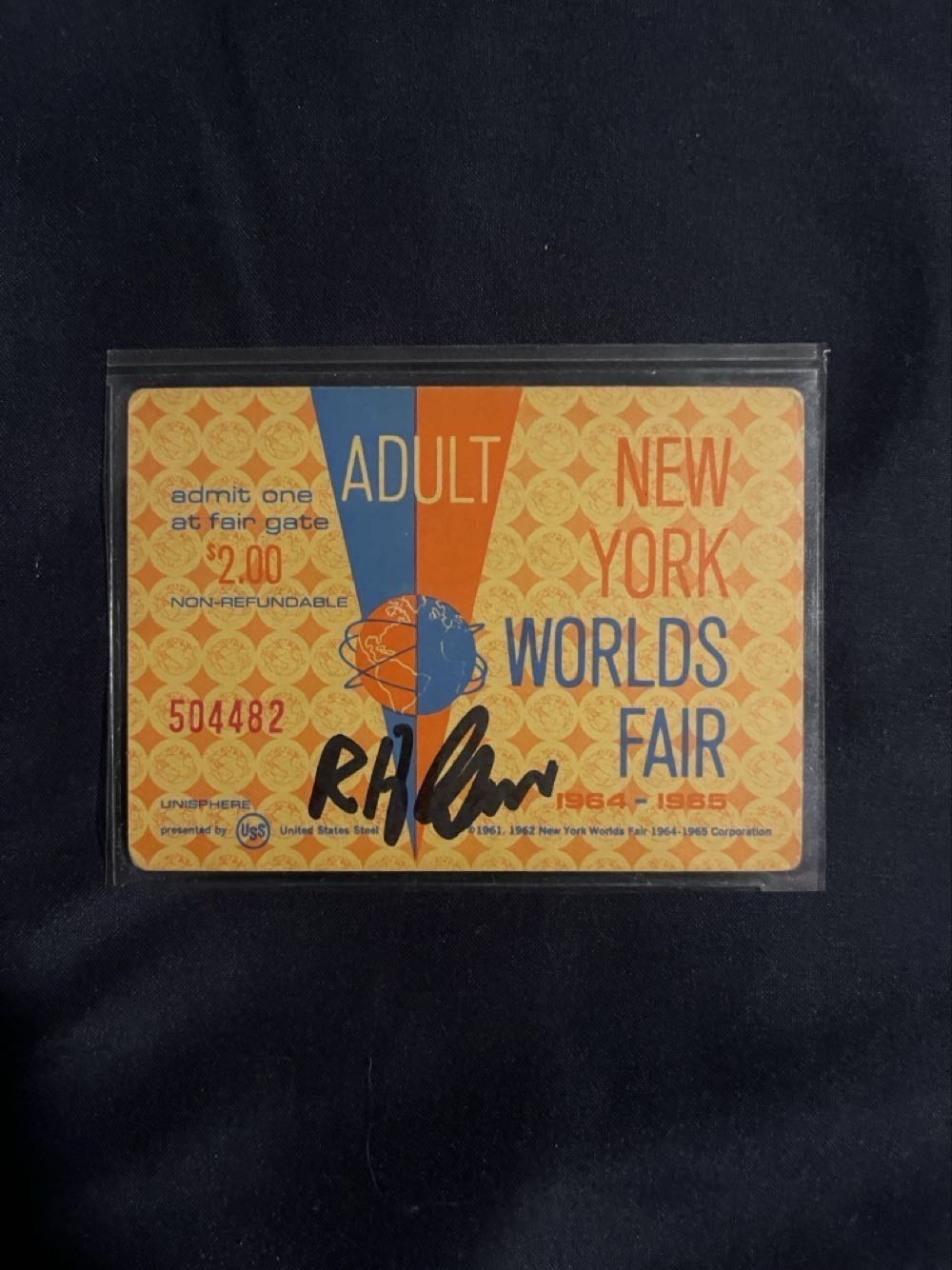 1964 New York World’s Fair Adult Ticket, Bob Gurr Autograph