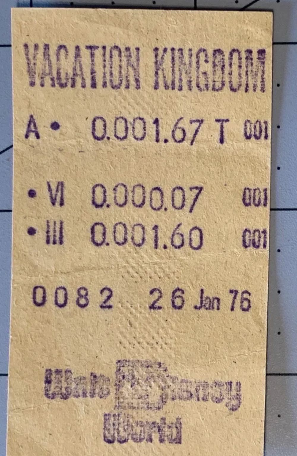 Walt Disney World Merchandise Receipt (1976)
