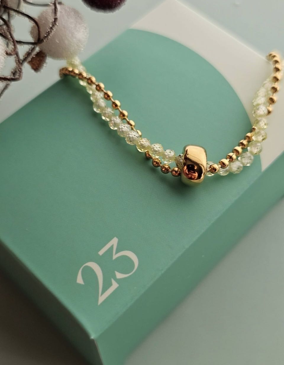 AK25 Perlen/Gold Doppelkette