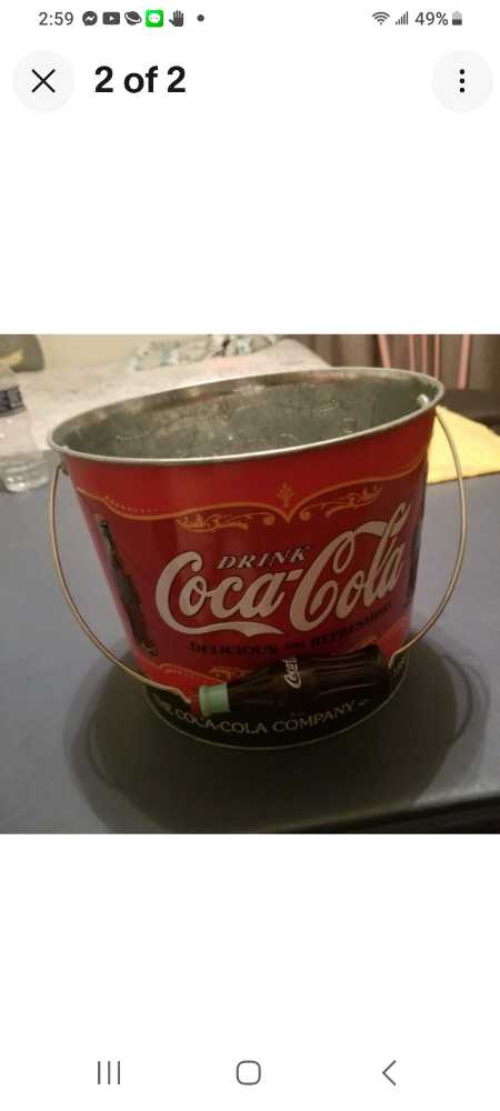 Coca-Cola Metal Tin Bucket With Coke Handle Vintage  - Coca-Cola vinyl figure collectible - Main Image 2