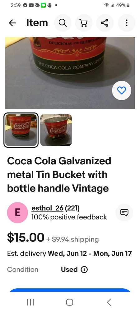 Coca-Cola Metal Tin Bucket With Coke Handle Vintage  - Coca-Cola vinyl figure collectible - Main Image 3