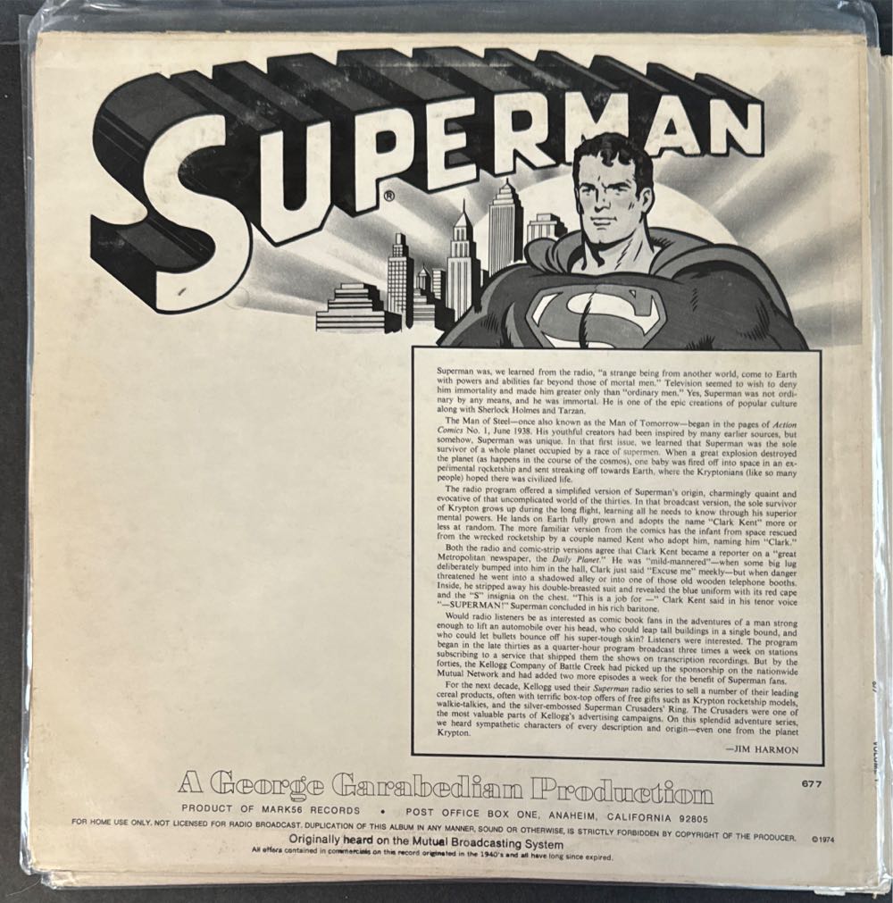 Kelloggs Presents Superman Original Radio Broadcast 1974 Albums  vinyl figure collectible - Main Image 3