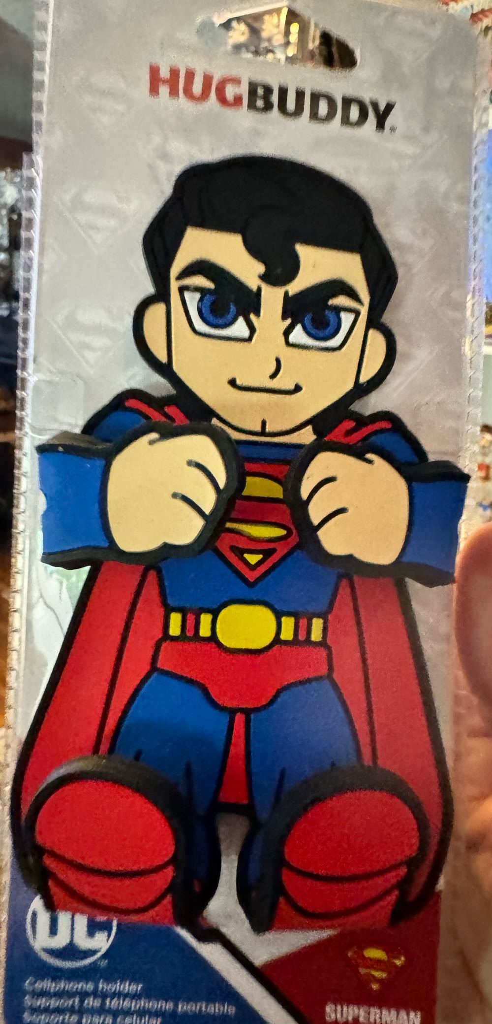 Hug Buddy Superman Phone Holder Adjustable Universal Fit Cell Phone Holder Compatible With Iphone Samsung Galaxy Lg Google Nexus 5x Moto Black And Other Smartphones - DC Comics vinyl figure collectible [Barcode 084902800340] - Main Image 2