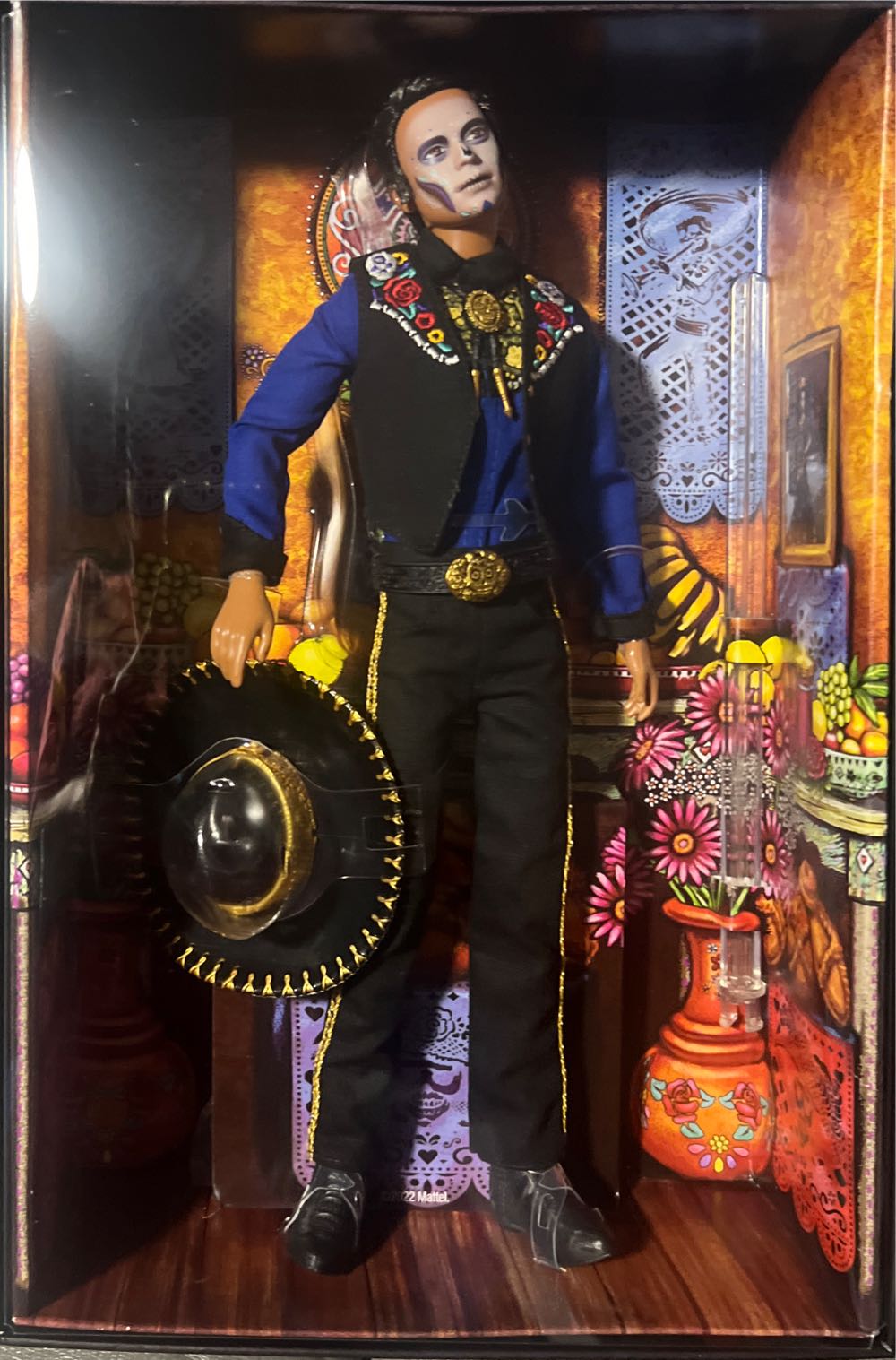 Muertos Ken Signature Ken Día De Los Muertos Ken Doll Mattel Barbie Ken Dia De Muertos Doll Limited Edition Toy Of The Day Dead Hby10 Sombrero & Nrfb Wearing Vest With New Hand Label #hby10 Shipper!! Shirt On  vinyl figure collectible [Barcode 194735004997] - Main Image 3