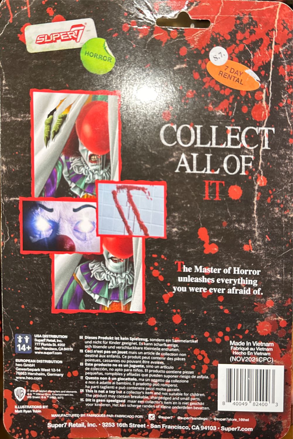 IT Pennywise Blood Splatter Monster Super7 - It vinyl figure collectible [Barcode 840049824003] - Main Image 2