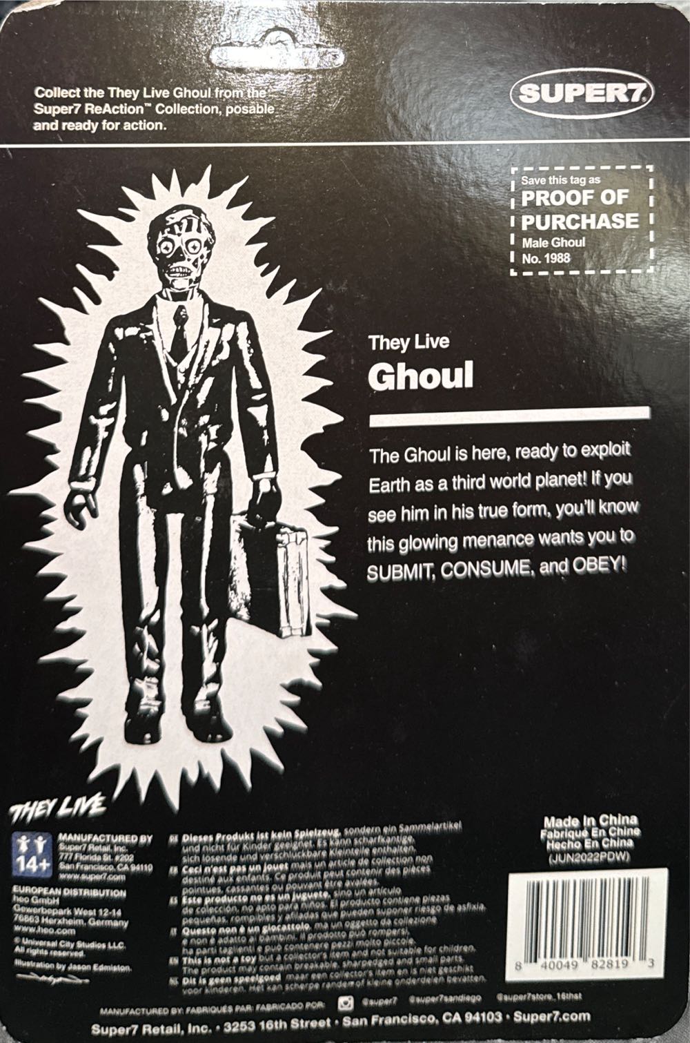 Super7 They Live Male Alien Glow Ghoul - They Live vinyl figure collectible [Barcode 840049828193] - Main Image 2