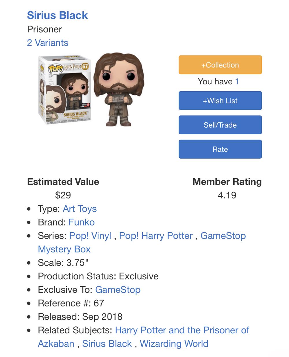 Sirius Black - Harry Potter vinyl figure collectible [Barcode 889698338370] - Main Image 4