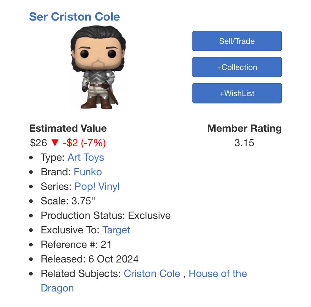 Ser Criston Cole  vinyl figure collectible [Barcode 889698816670] - Main Image 4