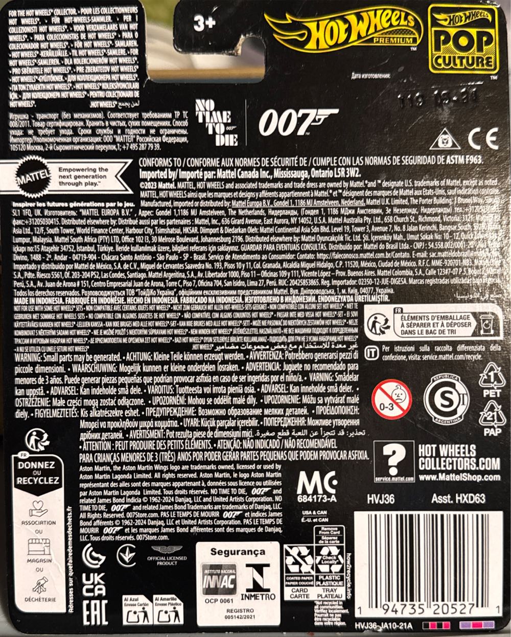 007 James Bond No Time To Die Model Car Aston Martin V8 Die Cast 1:64 Scale Length 7 Cm Hvj36  vinyl figure collectible [Barcode 194735205271] - Main Image 2