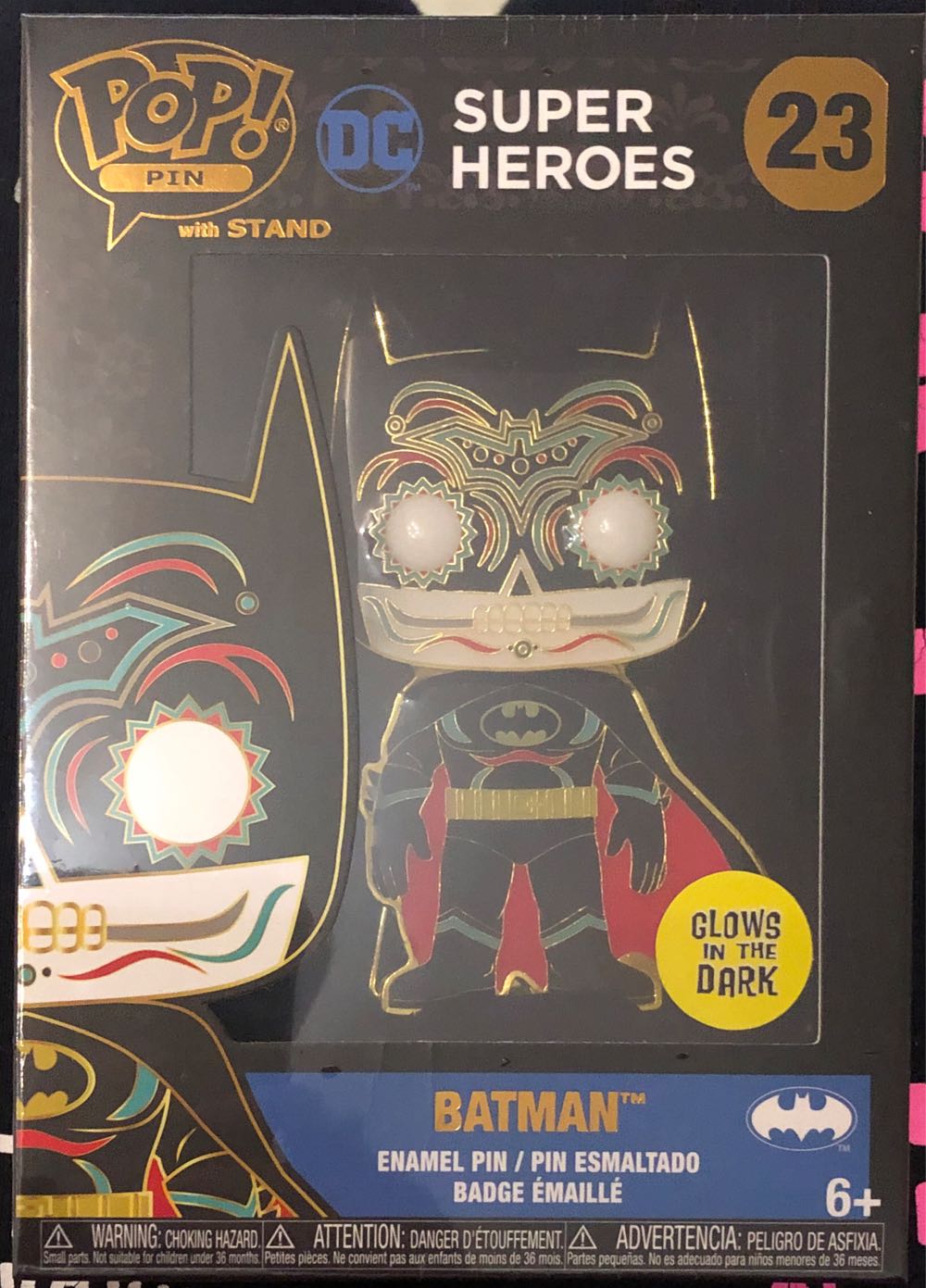 BATMAN WITH STAND,Loungefly Large Enamel Pin Dc Comics Dotd Batman Batman Dc Comics Enamel Pin Glow In The Dark  vinyl figure collectible [Barcode 671803463875] - Main Image 2