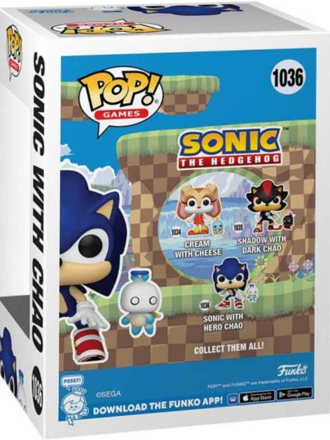 Sonic With Hero Chao - 1036 Funko Pop Games - Sonic the Hedgehog vinyl figure collectible [Barcode 889698803090] - Main Image 2