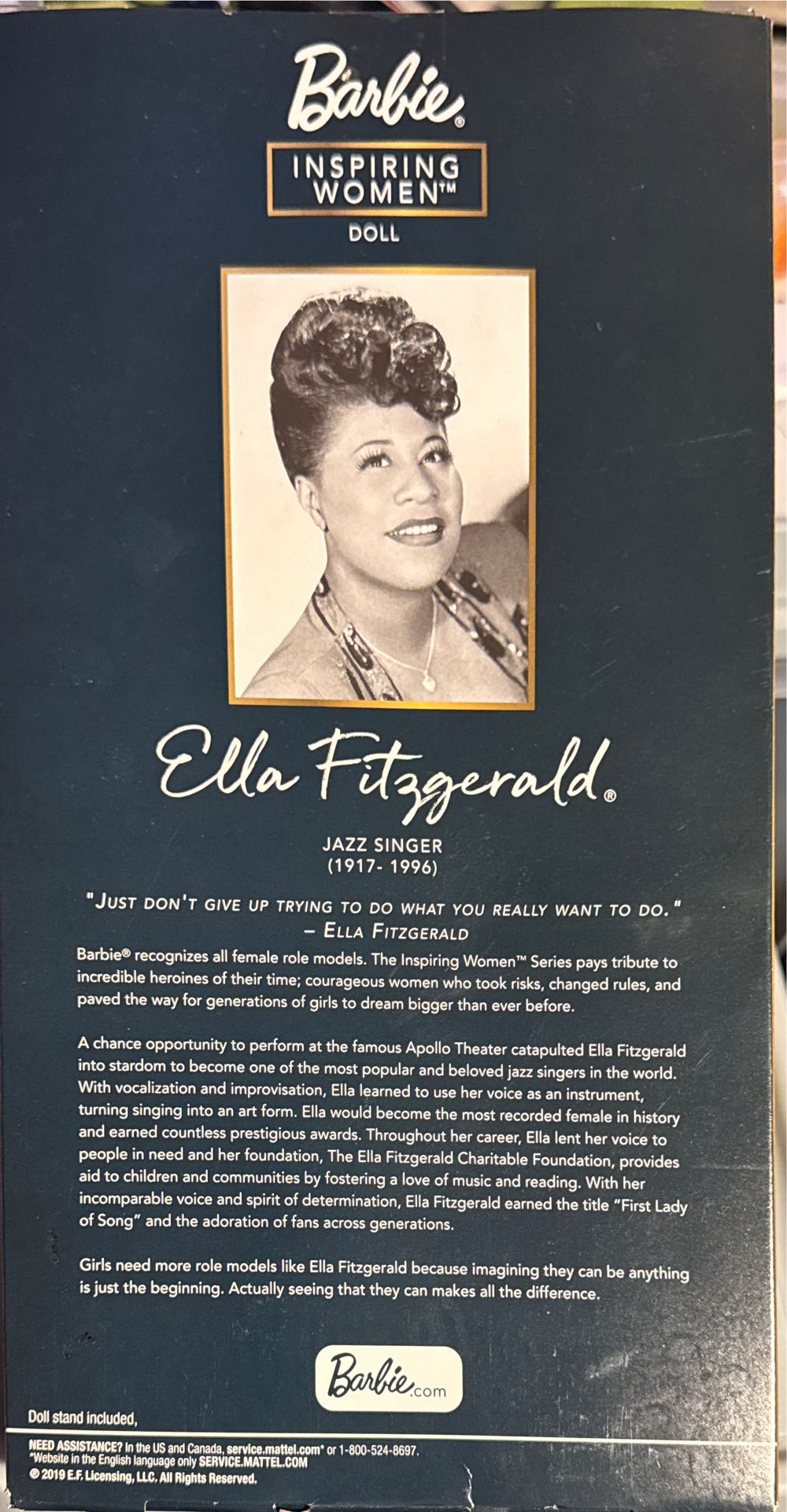 Barbie Inspiring Women Series Ella Fitzgerald Collectible Doll Approx. 12-in Wearing Purple Gown With Microphone Doll Stand And Certificate Of Authenticity  vinyl figure collectible [Barcode 887961801828] - Main Image 2