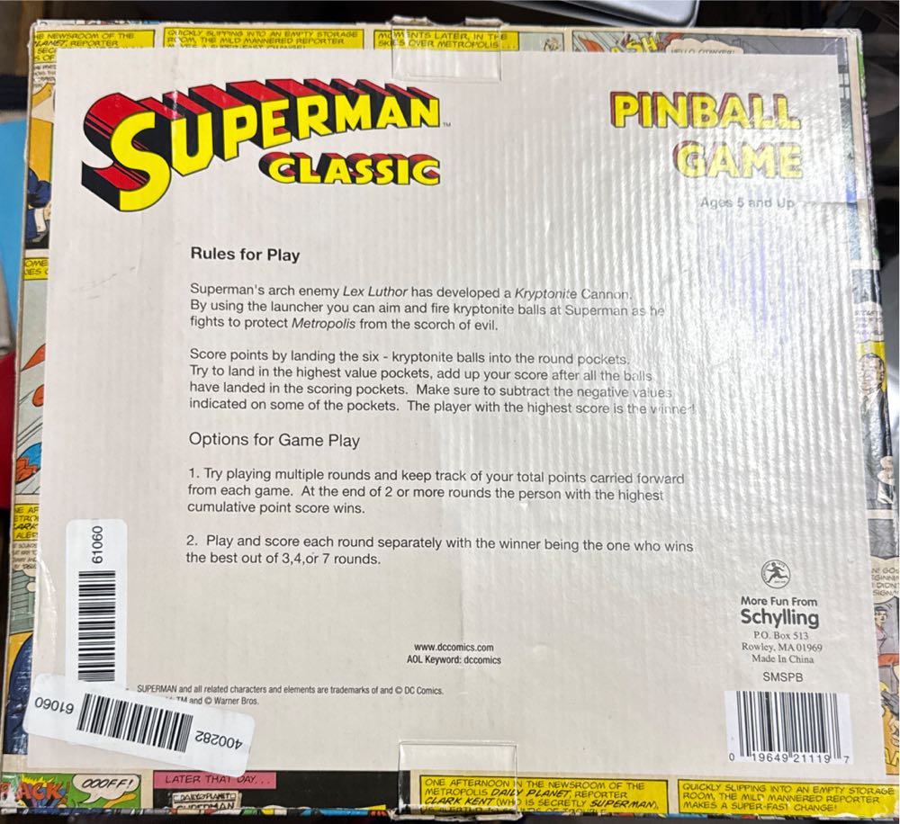 Shylling Superman Classic Pinball Game Pin Ball Game With Original Box By Schylling Vintage Board Nib Dc  vinyl figure collectible [Barcode 019649211197] - Main Image 2