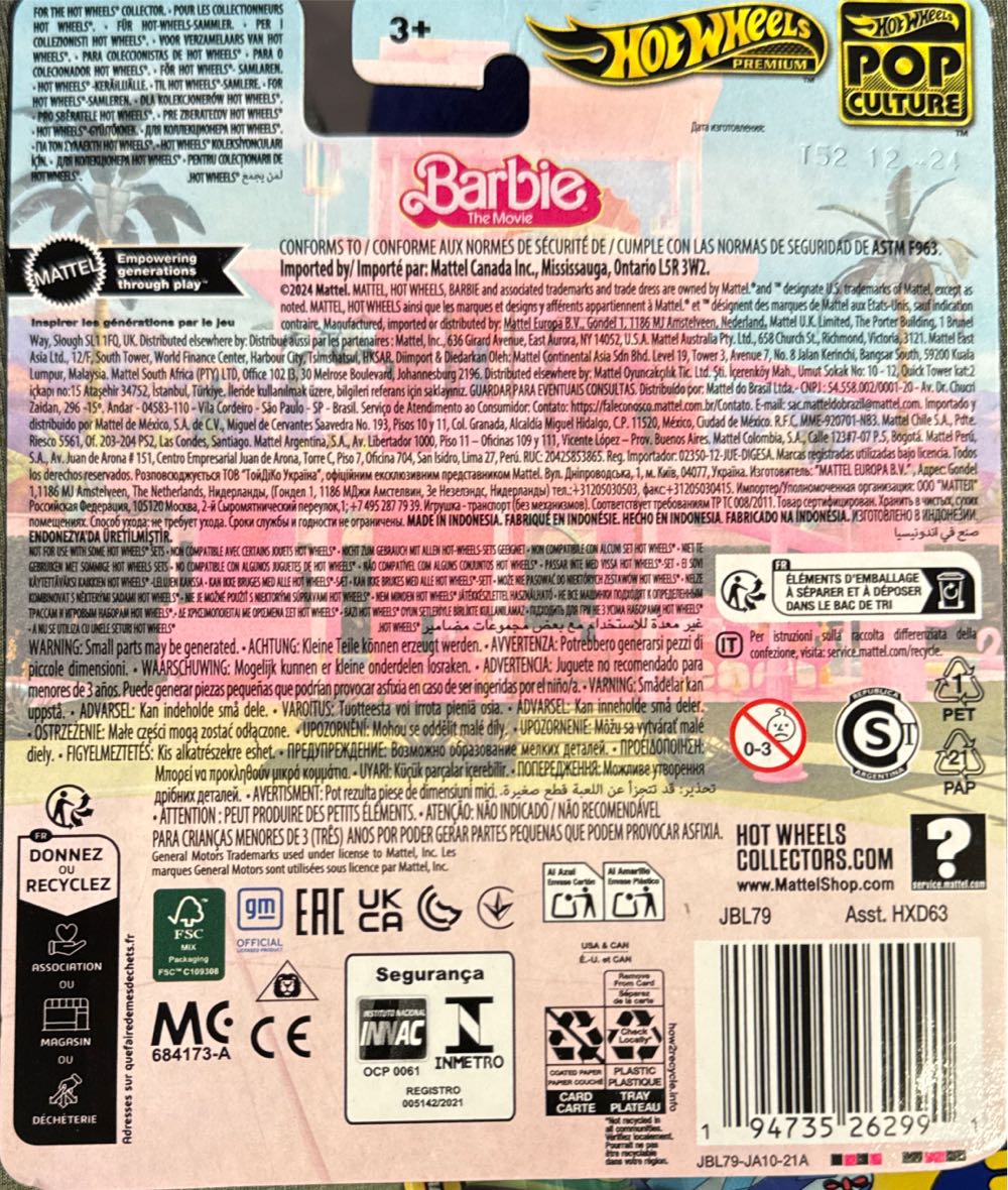 Hot Wheels Premium Pop Culture Barbie The Movie Corvette Pink Metal Diecast Car Jbl79  vinyl figure collectible [Barcode 194735262991] - Main Image 2