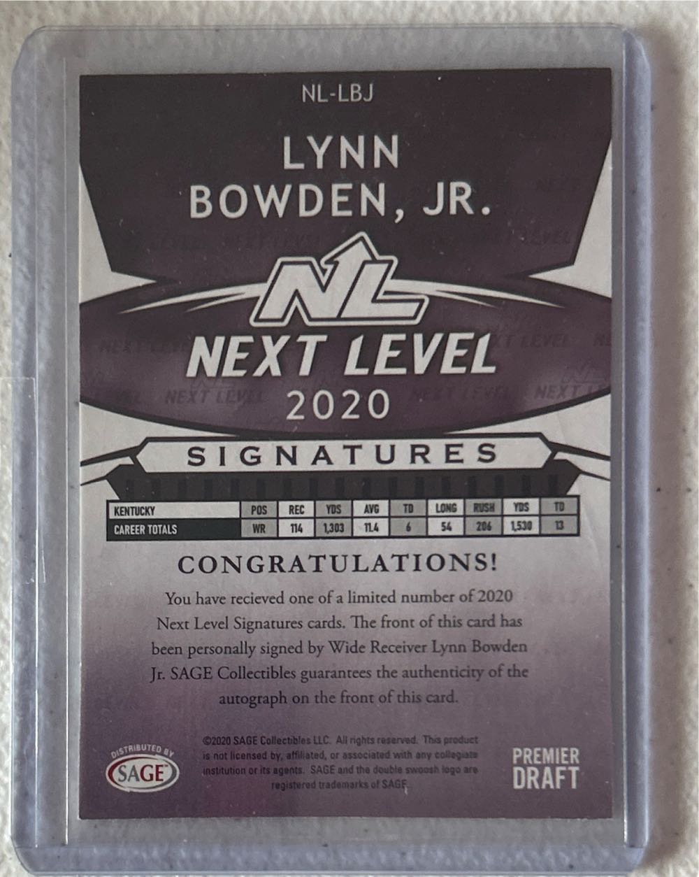 Lynn Bowden Premier Draft Card Auto  vinyl figure collectible - Main Image 2