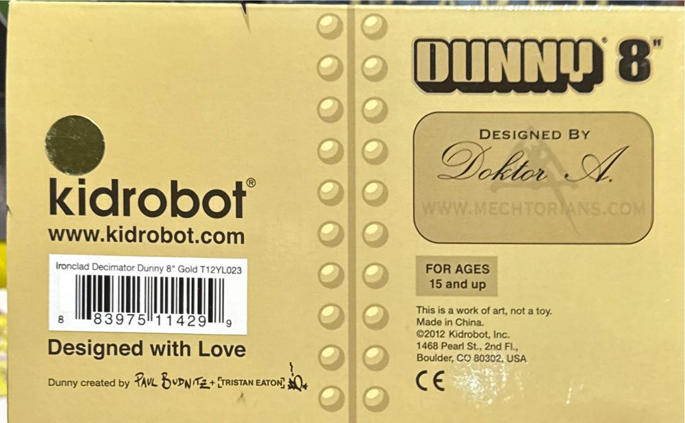Kidrobot X Doktor A Ironclad Decimator Gold 8” Dunny Designer Vinyl Art Toy  vinyl figure collectible [Barcode 883975114299] - Main Image 3