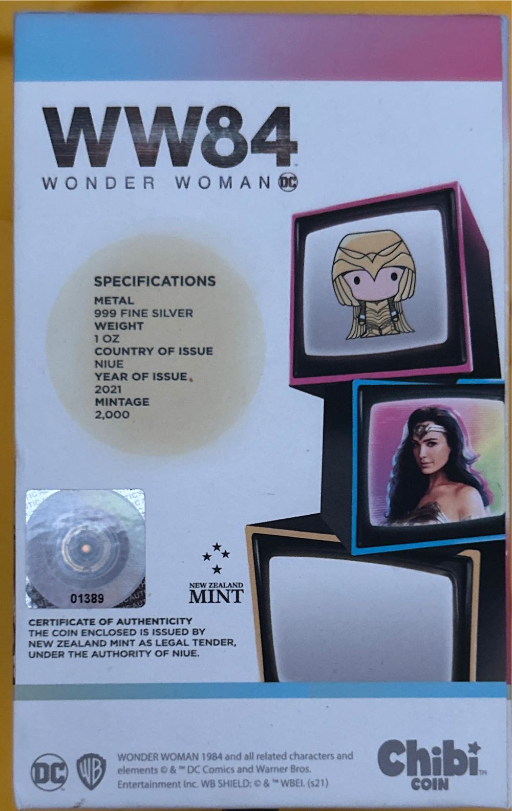 Silver: 2021: 999 Fine Silver: 1 Reg Oz: Niue: Wonder Woman  vinyl figure collectible - Main Image 2