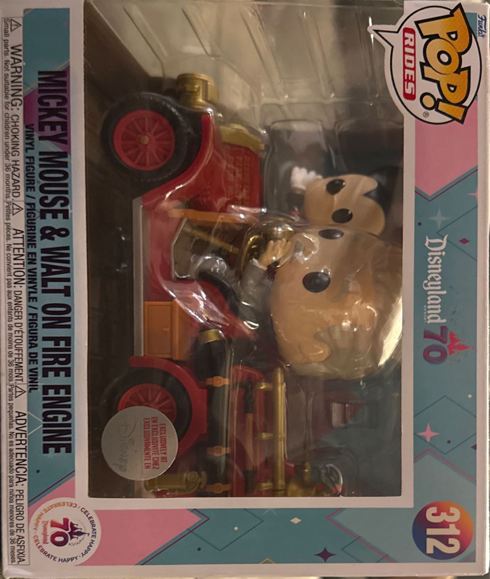 Funko Pop! Rides Disneyland 70th Mickey Mouse & Walt Of Fire Engine New With Tag - Disney Parks vinyl figure collectible [Barcode 889698844512] - Main Image 2
