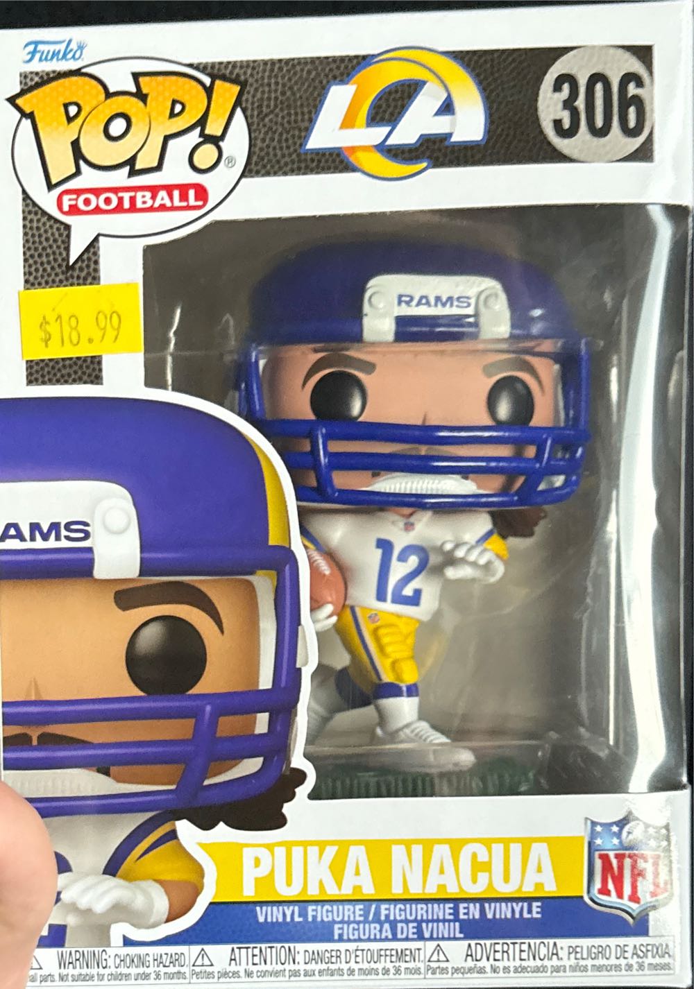 Puka Nacua Angeles Rams Funko Pop Nfl Rams Puka Nacua #306 Protector Pop! Los Angeles Chargers: Football - NFL vinyl figure collectible [Barcode 889698863223] - Main Image 2