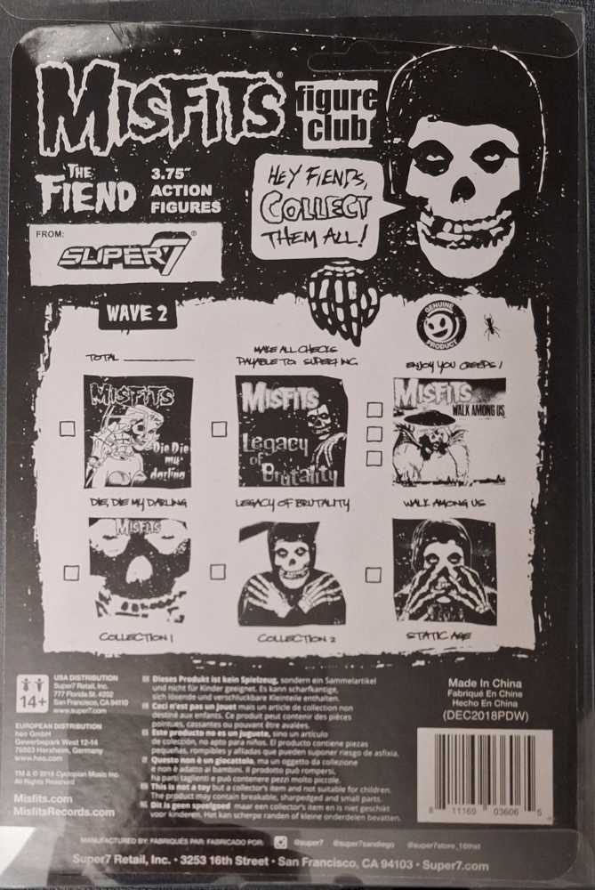 Super7 Misfits Die Die My Darling The Fiend Black  - Misfits vinyl figure collectible [Barcode 811169035877] - Main Image 2