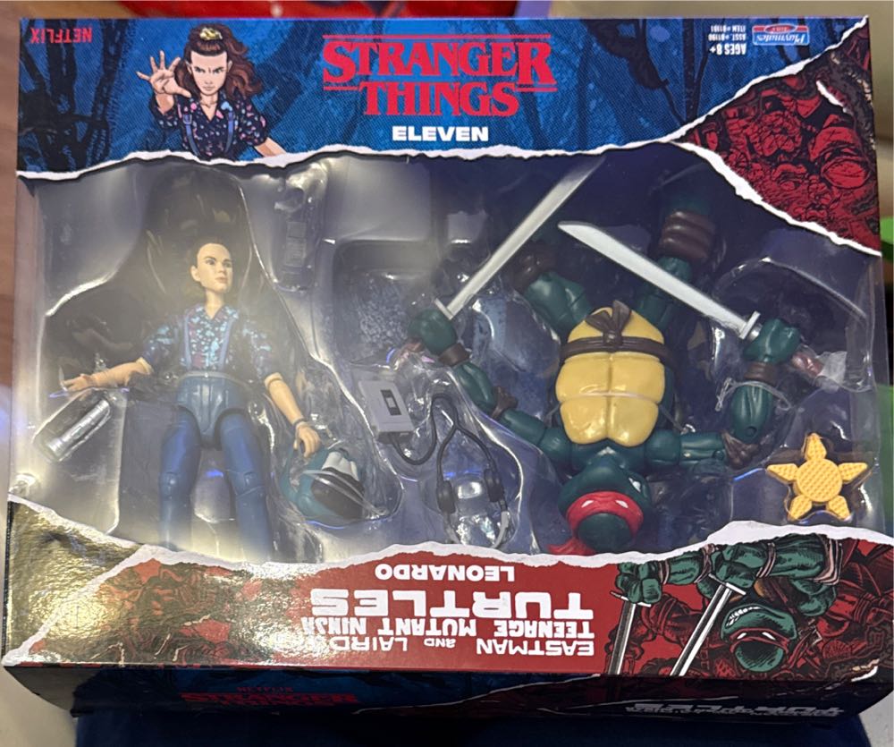 Eleven & Leonardo Bandai 2 Pack | Teenage Mutant Ninja Turtles Leonardo Vs Stranger Things Eleven Action Figures | 6’’ Stranger Things Eleven And Leonardo Ninja Turtle Action Figures With Articulation  vinyl figure collectible [Barcode 3701405810375] - Main Image 3