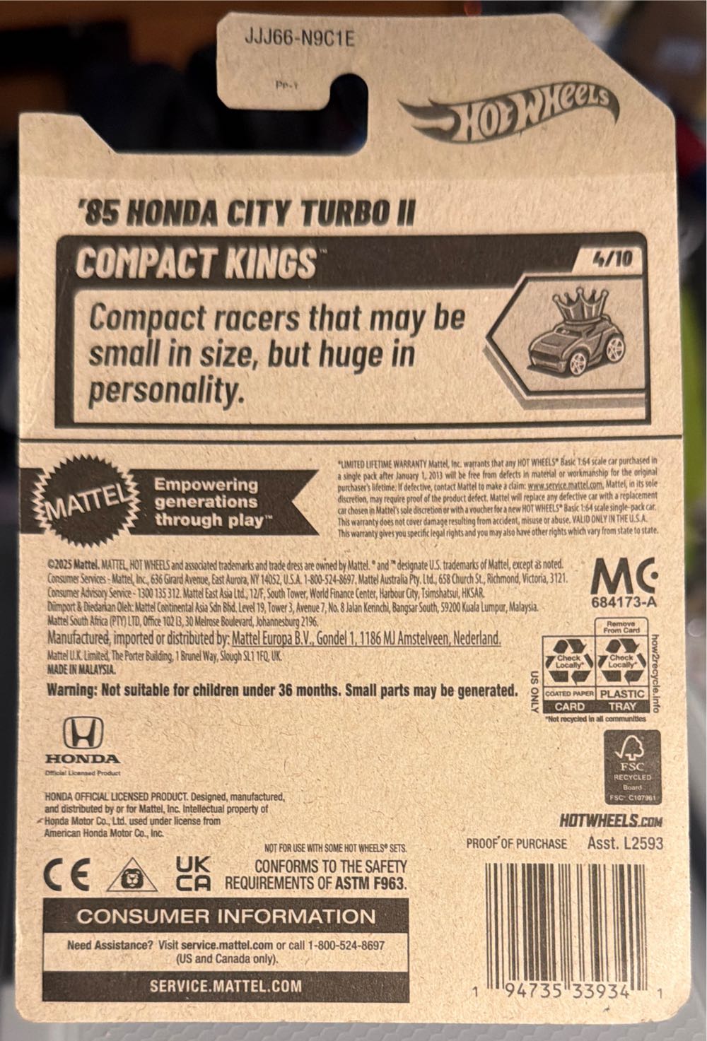 Hot Wheels’85 Honda City Turbo II  vinyl figure collectible [Barcode 194735339341] - Main Image 2