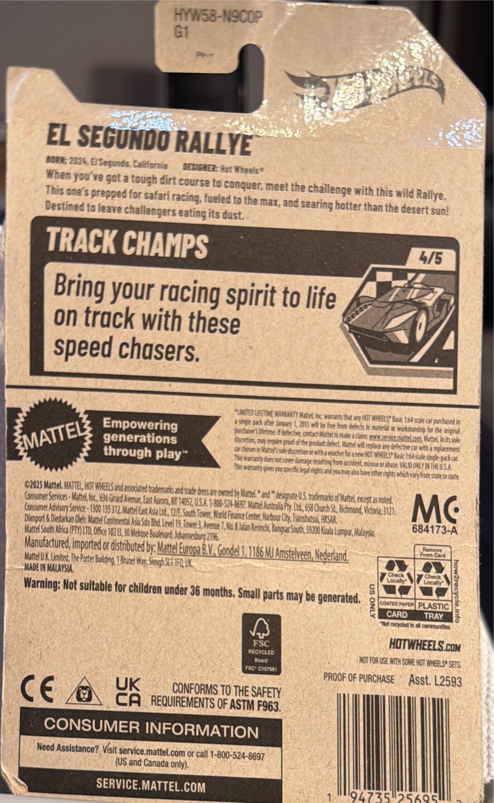 Hot Wheels El Segundo Rallye  vinyl figure collectible [Barcode 194735256952] - Main Image 2