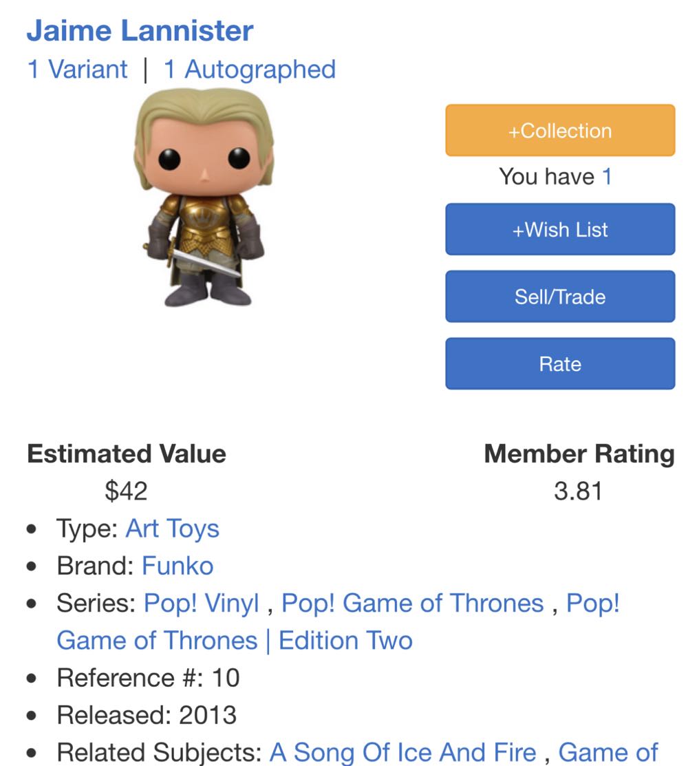 Jaime Lannister - Game of Thrones vinyl figure collectible [Barcode 830395030913] - Main Image 4