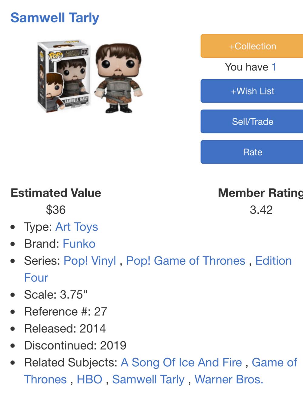 GoT: 27 Samwell Tarly - Game of Thrones vinyl figure collectible [Barcode 849803040741] - Main Image 4