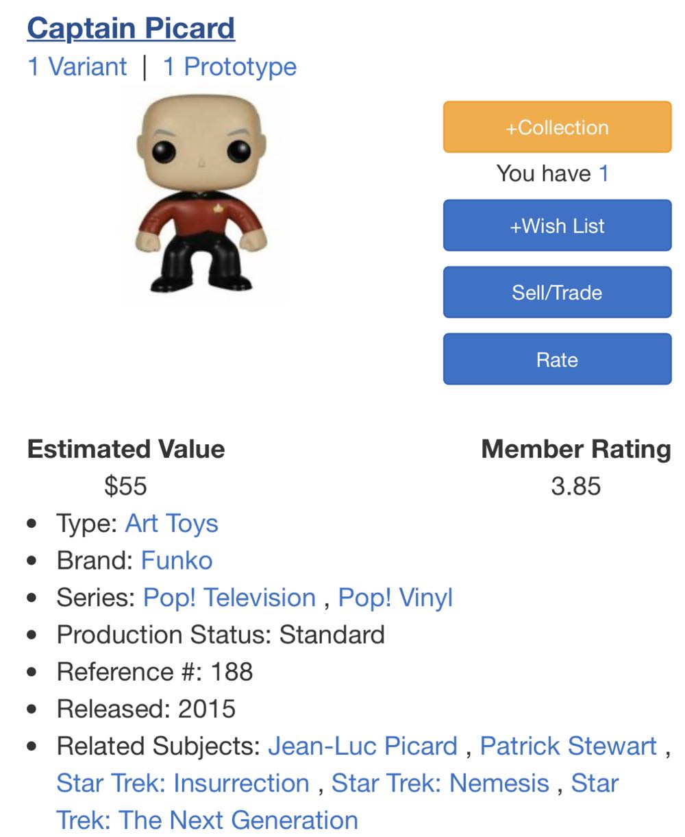 Captain Picard $45 - Star Trek vinyl figure collectible [Barcode 849803049003] - Main Image 4