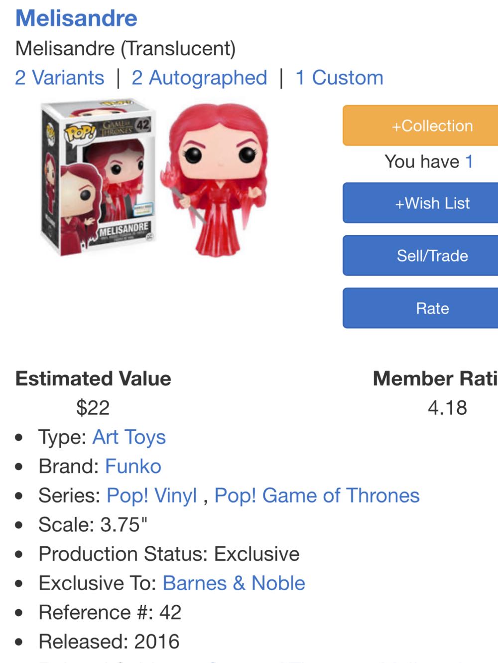 Melisandre - Game of Thrones vinyl figure collectible [Barcode 849803091675] - Main Image 4