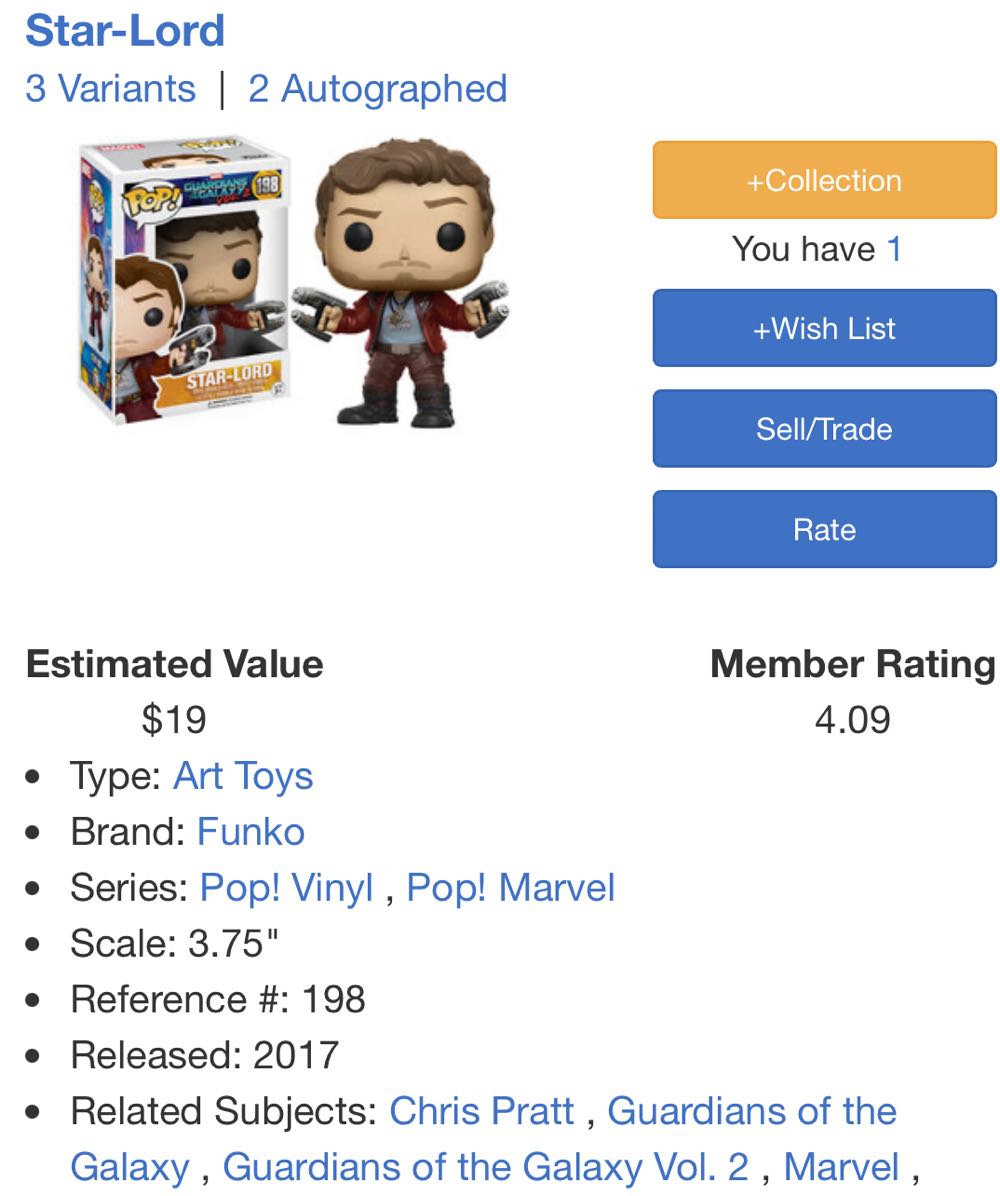 Star-lord $19 - Guardians of the Galaxy vinyl figure collectible [Barcode 889698127844] - Main Image 4